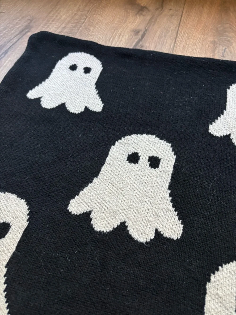 Storehouse Ghost Knit Pillow Cover Black Cream Halloween Cozy Décor 20”